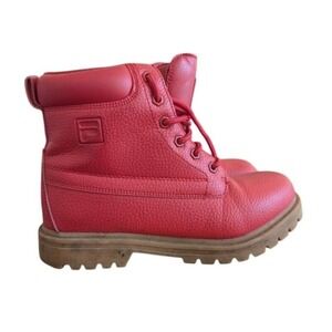 FILA Red Leather Ankle Boots Work‎ Construction Lug Sole Lace Up Mens 6.5